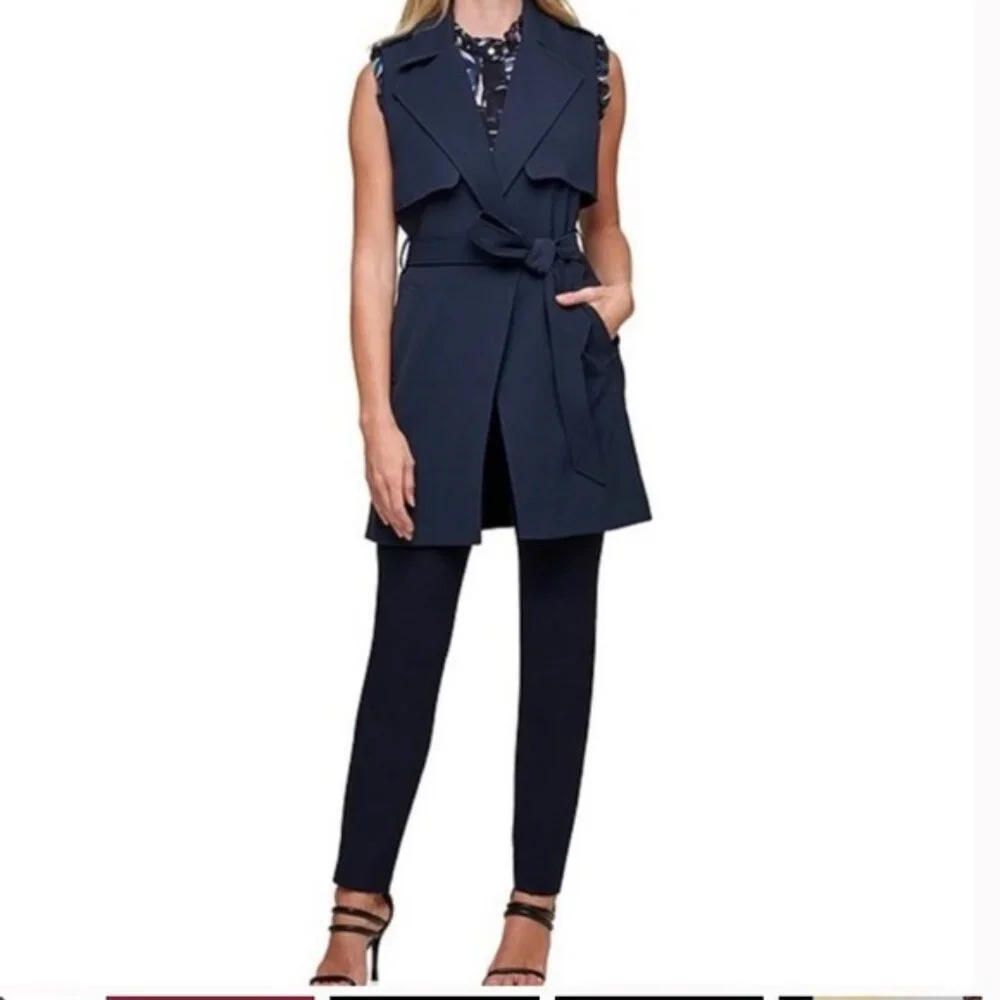 DKNY Navy Blue Belted Vest Trench Dress-Women’s Wrap Dress,Professional NWT 16 - Picture 1 of 7